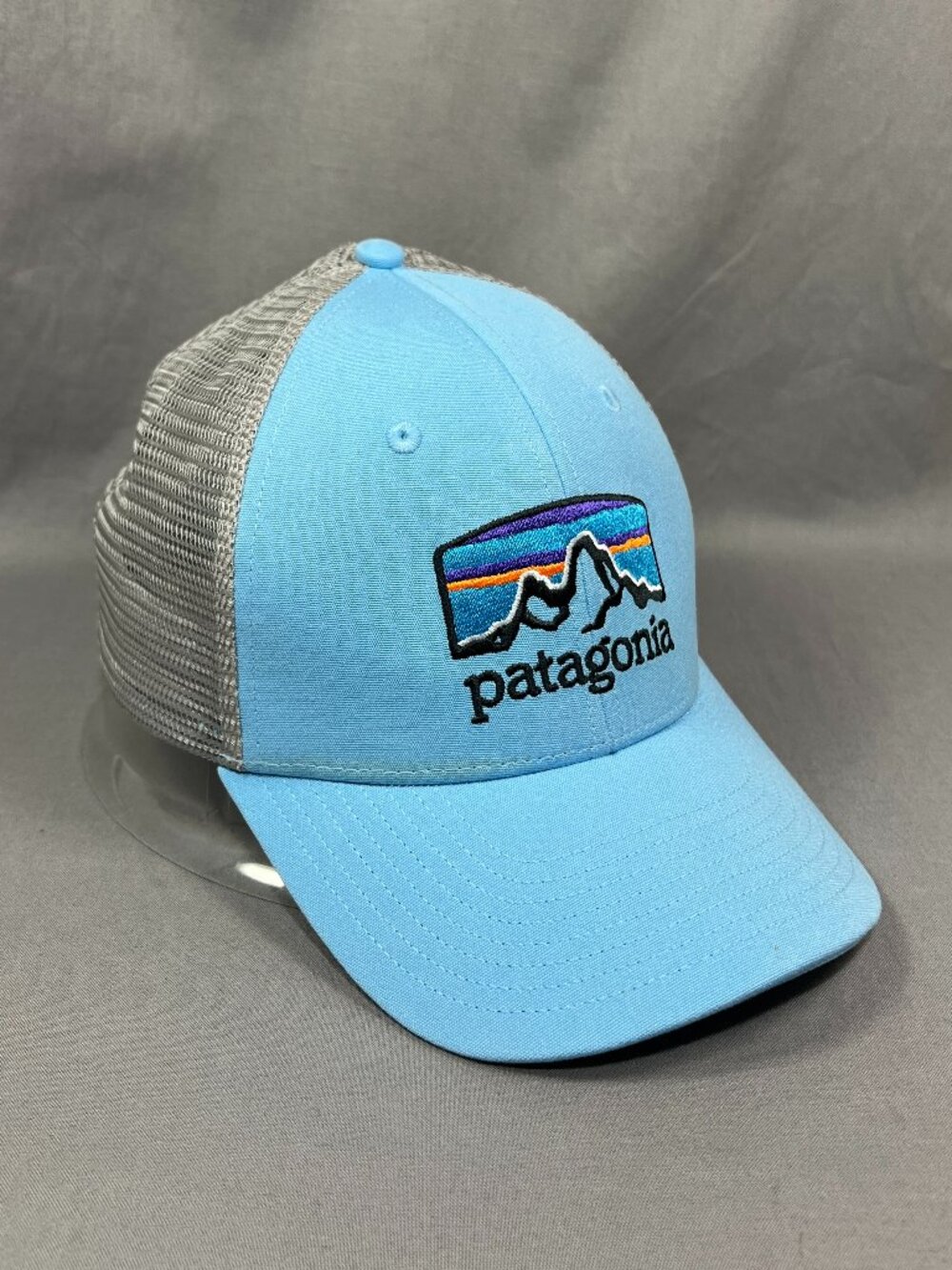 Patagonia Fitz Roy Horizons Snapback Hat Blue Trucker Mesh Hiking Outdoor Mens